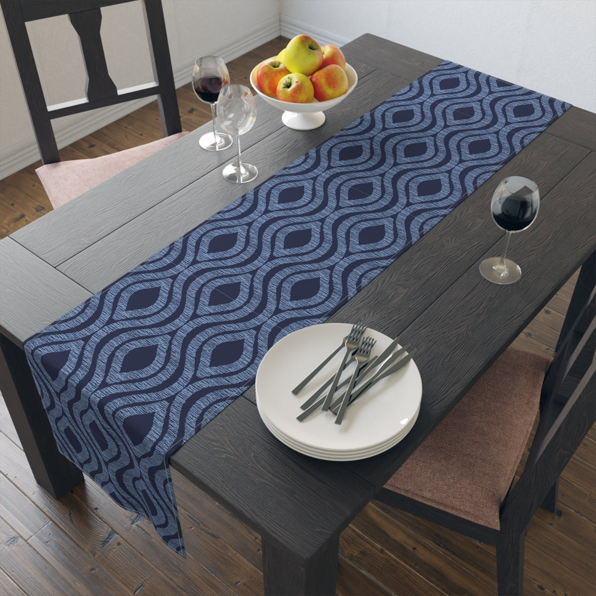 Table Runner | Light Blue & White | Ogee