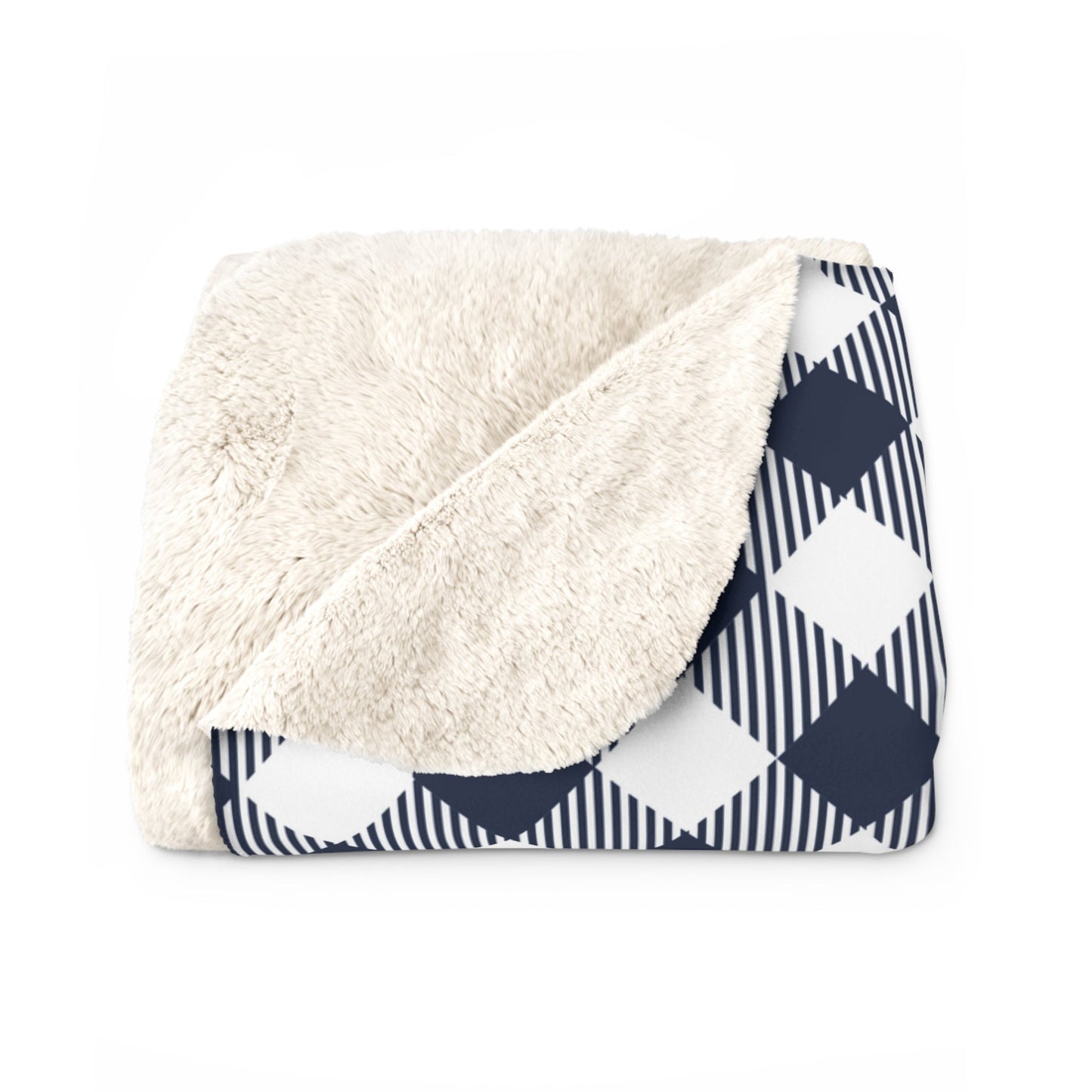 Sherpa Fleece Blanket | Navy & White | Gingham