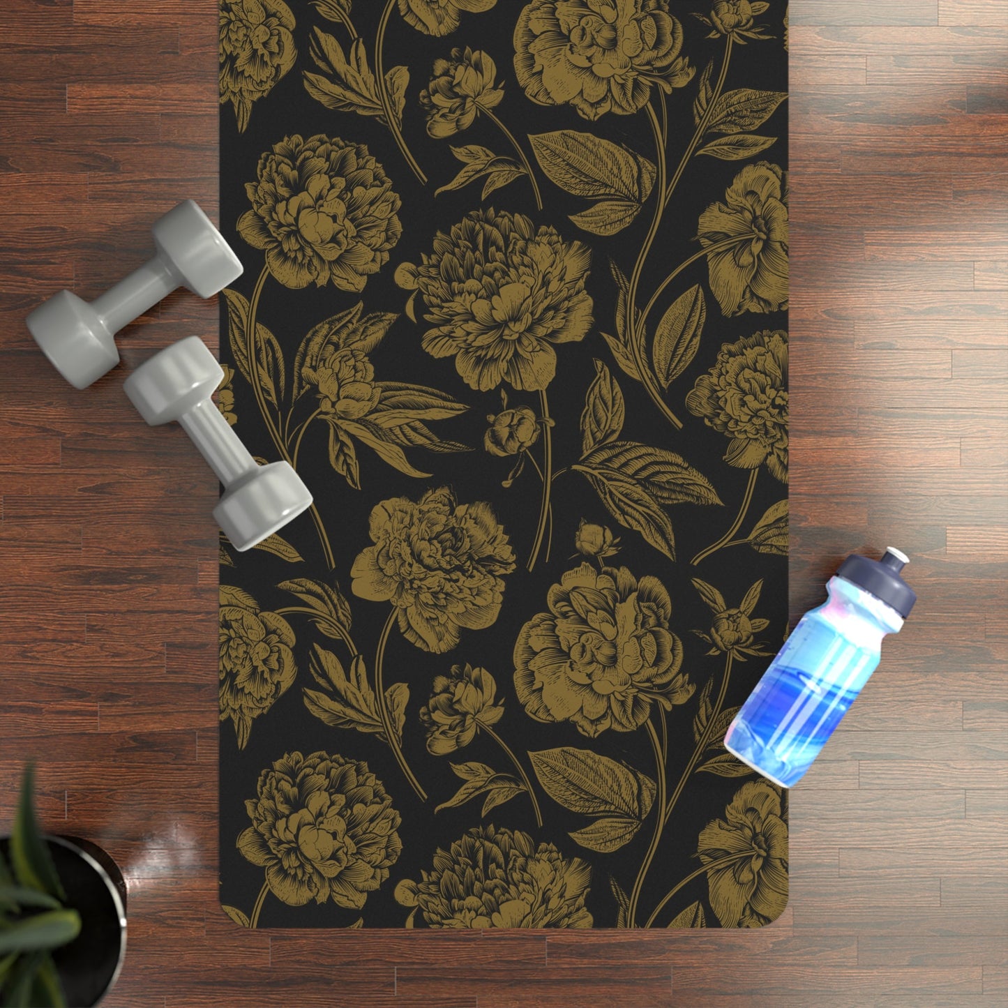 Yoga Mat | Black & Gold | Peony