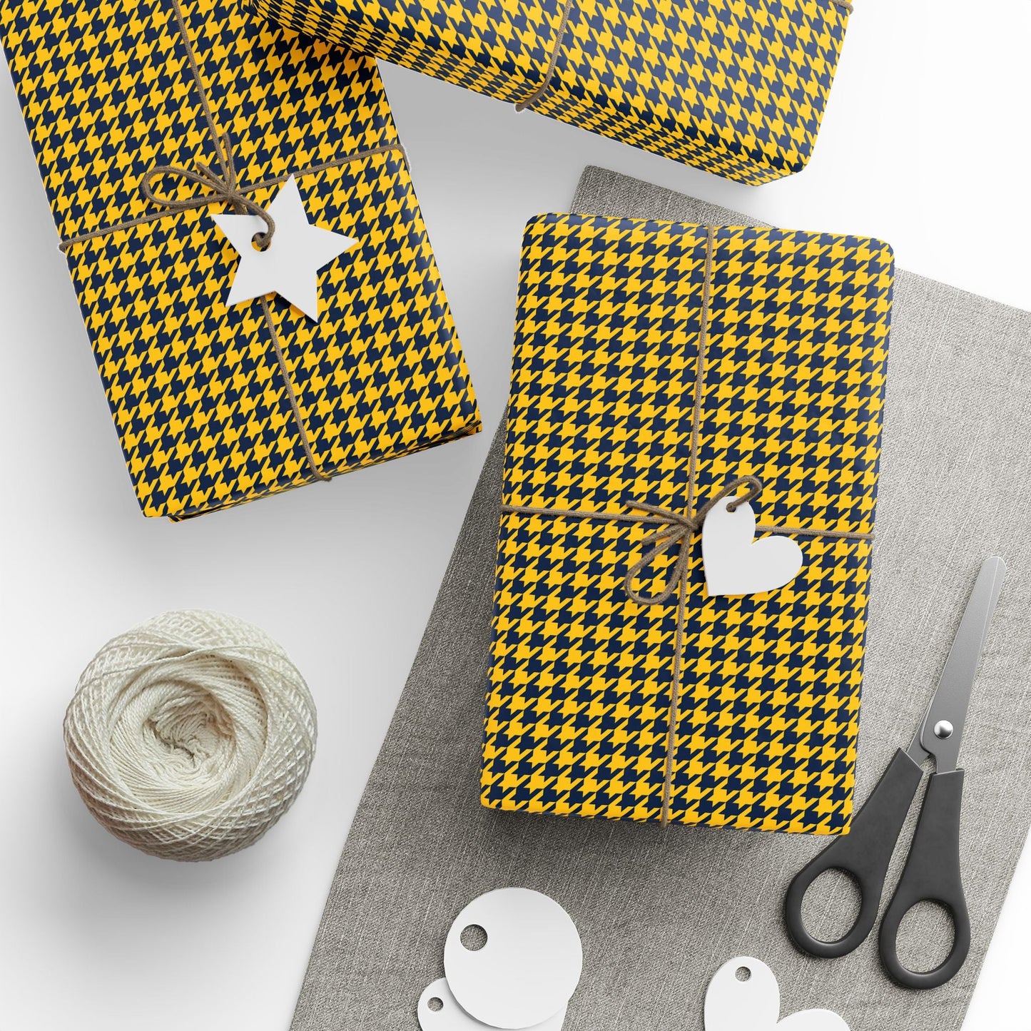 Gift Wrap | Yellow & Blue | Houndstooth