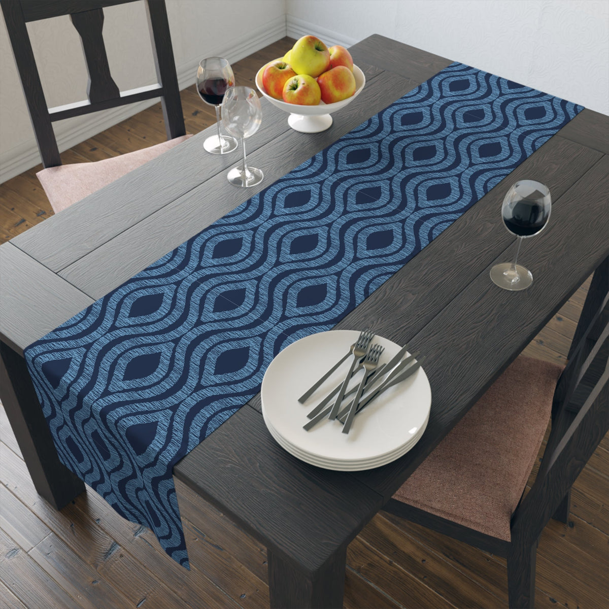 Table Runner | Light Blue & White | Ogee