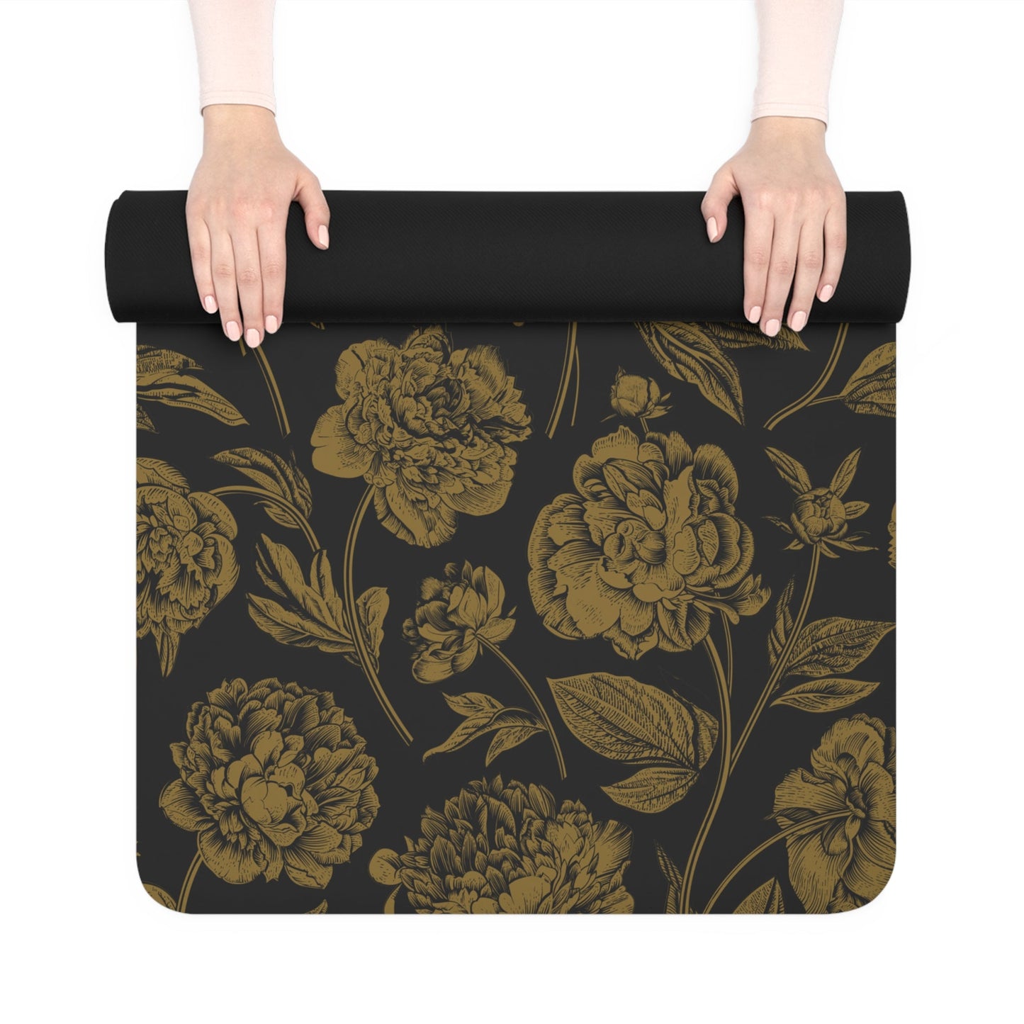 Yoga Mat | Black & Gold | Peony