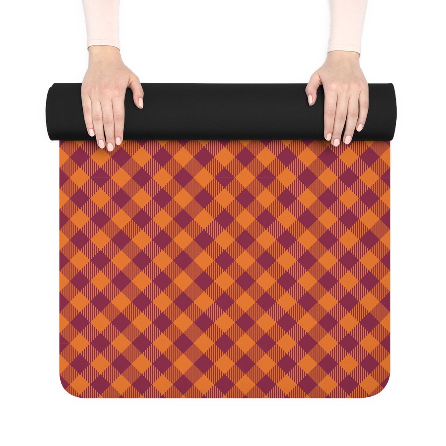 Yoga Mat | Maroon & Orange | Gingham