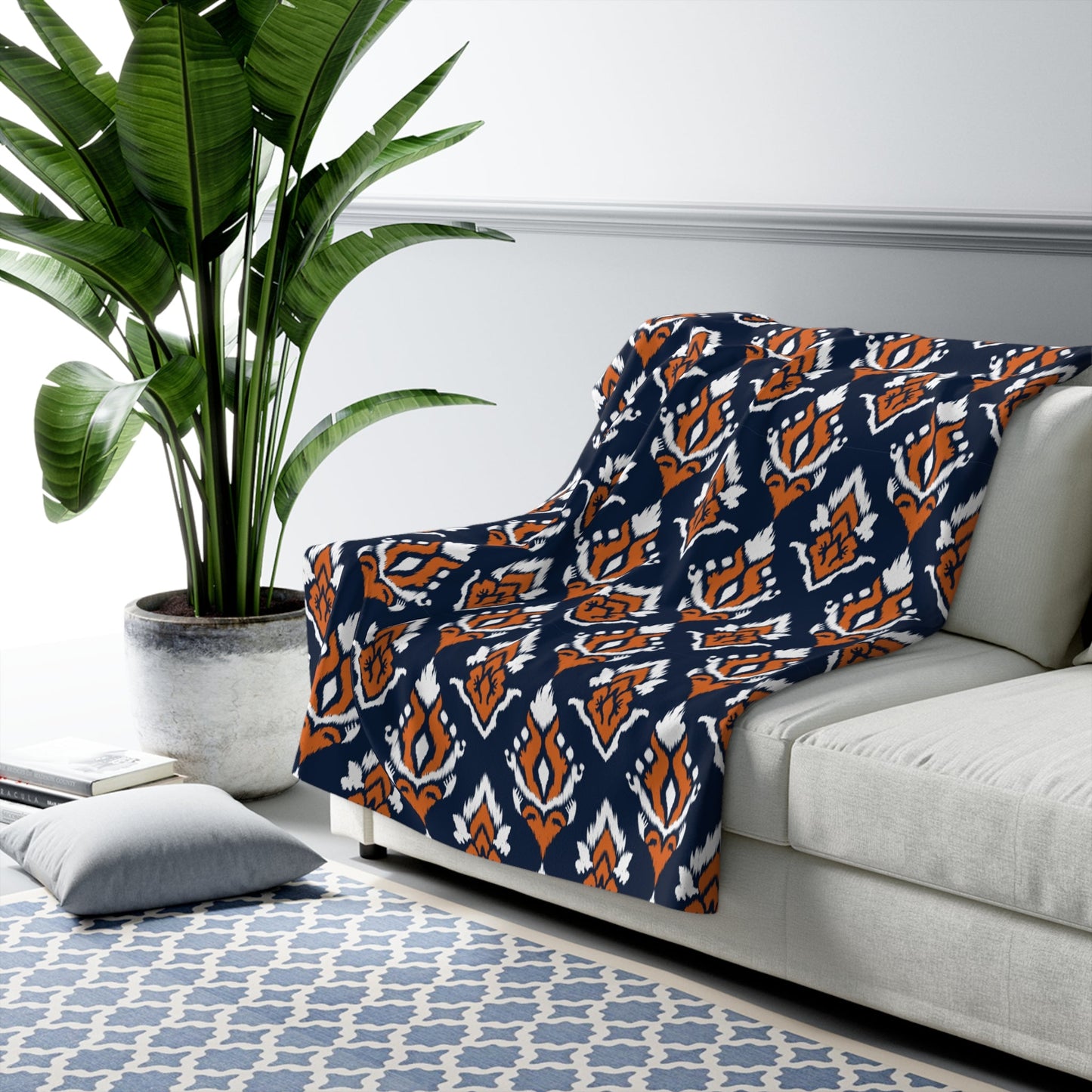 Sherpa Blanket | Orange & Blue | Ikat