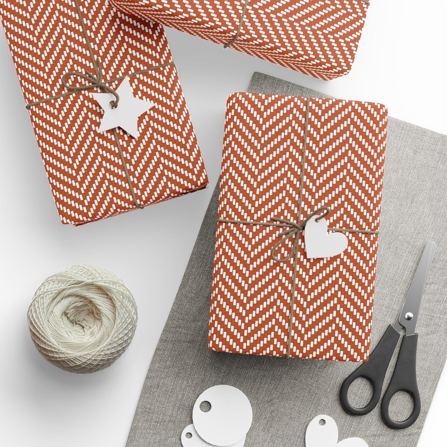 Gift Wrap | Dark Orange & White | Herringbone