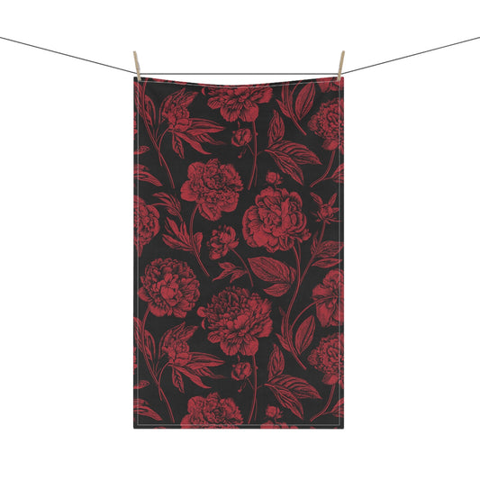 Tea Towel | Red & Black | Peony
