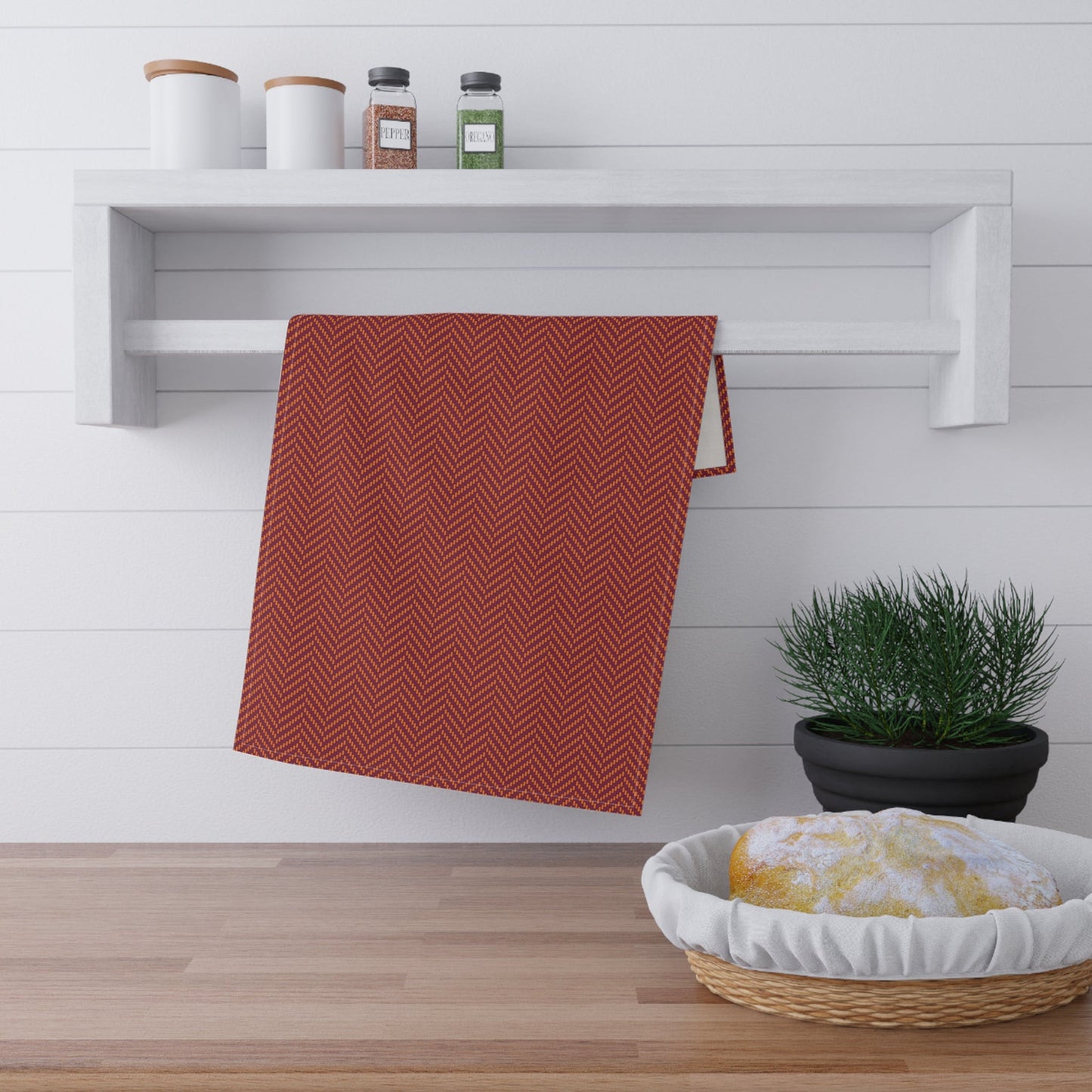 Tea Towels | Maroon & Orange | Herringbone