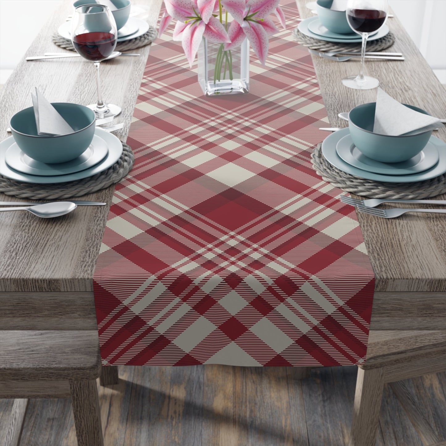 Table Runner | Maroon & White | Tartan