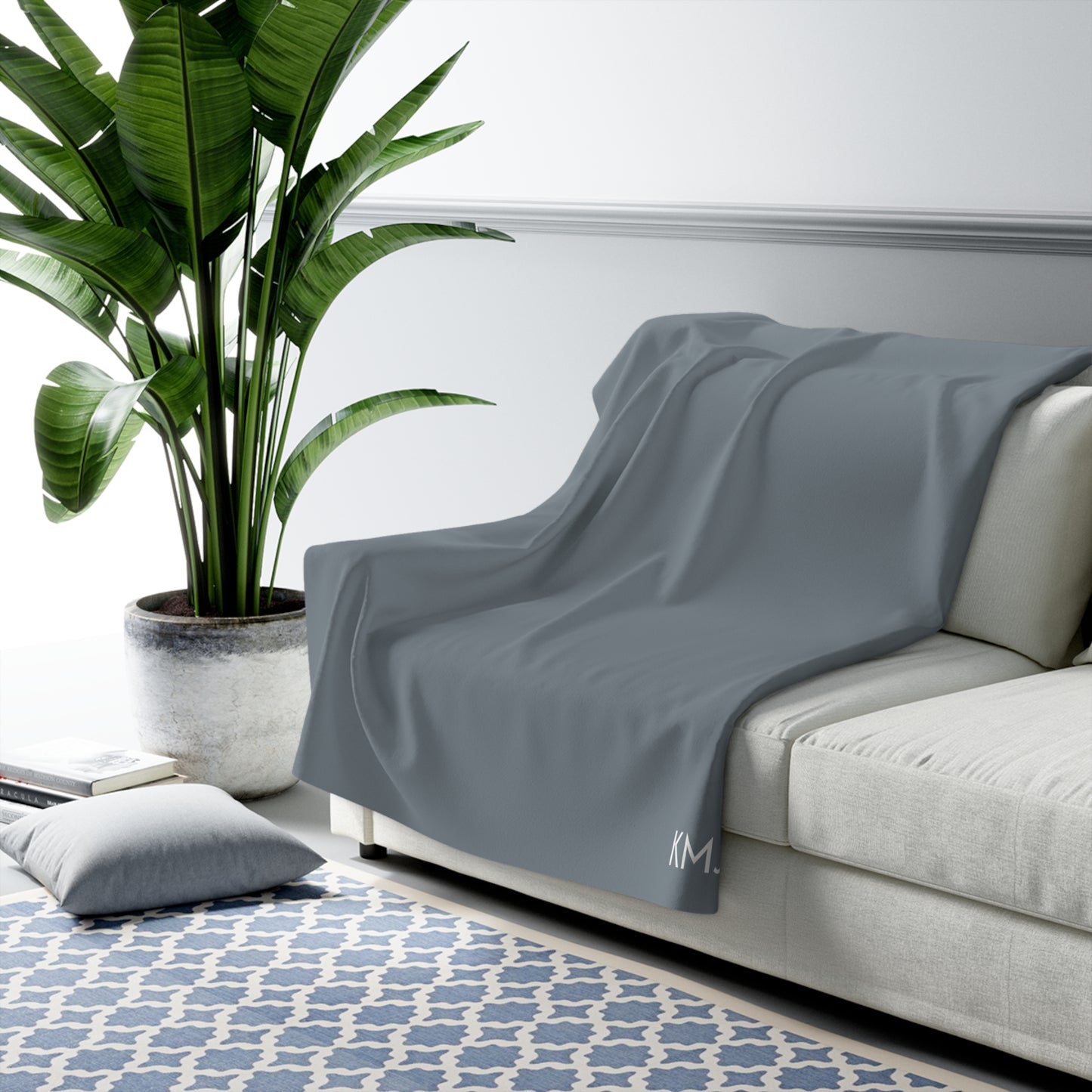 Sherpa Fleece Blanket- Personalized | Navy & White | Light