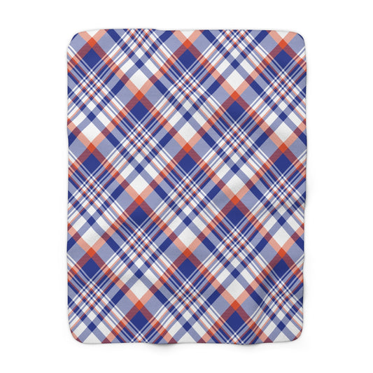 Sherpa Fleece Blanket | Bright Blue & Orange | Tartan