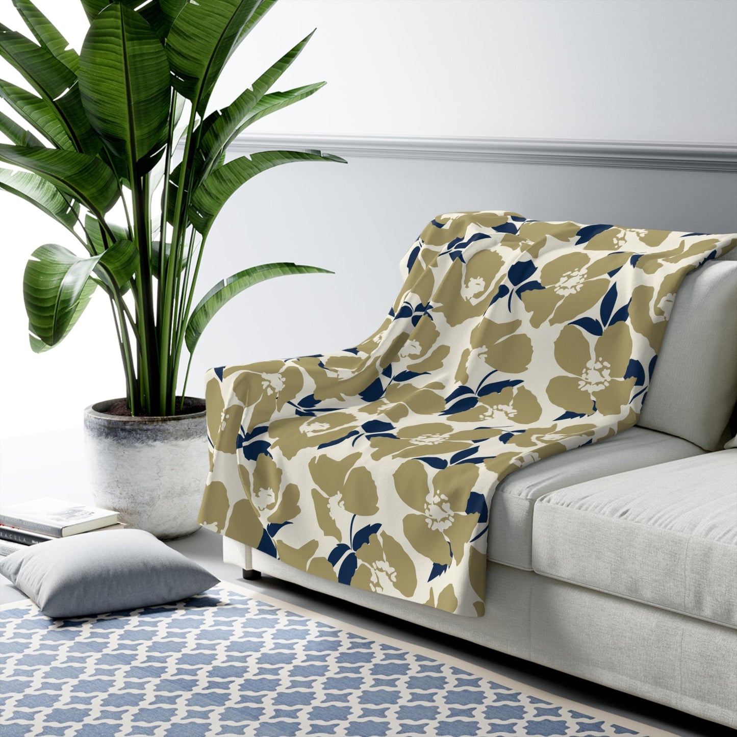 Sherpa Fleece Blanket | Blue & Gold | Poppy