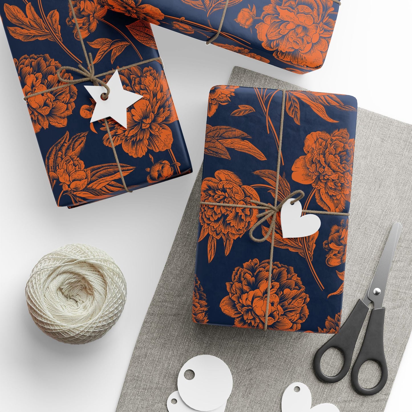 Gift Wrap | Orange & Blue | Peony