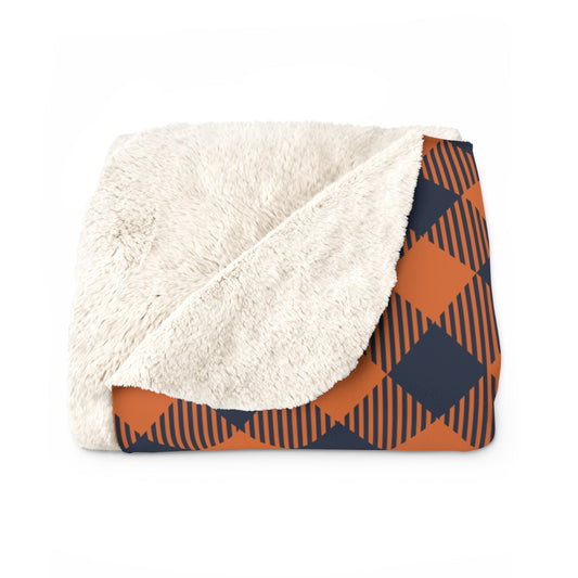 Sherpa Blanket | Orange & Blue | Gingham