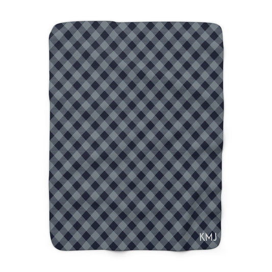 Sherpa Fleece Blanket- Personalized | Navy & White | Gingham