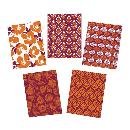 5 Notecards | Maroon & Orange
