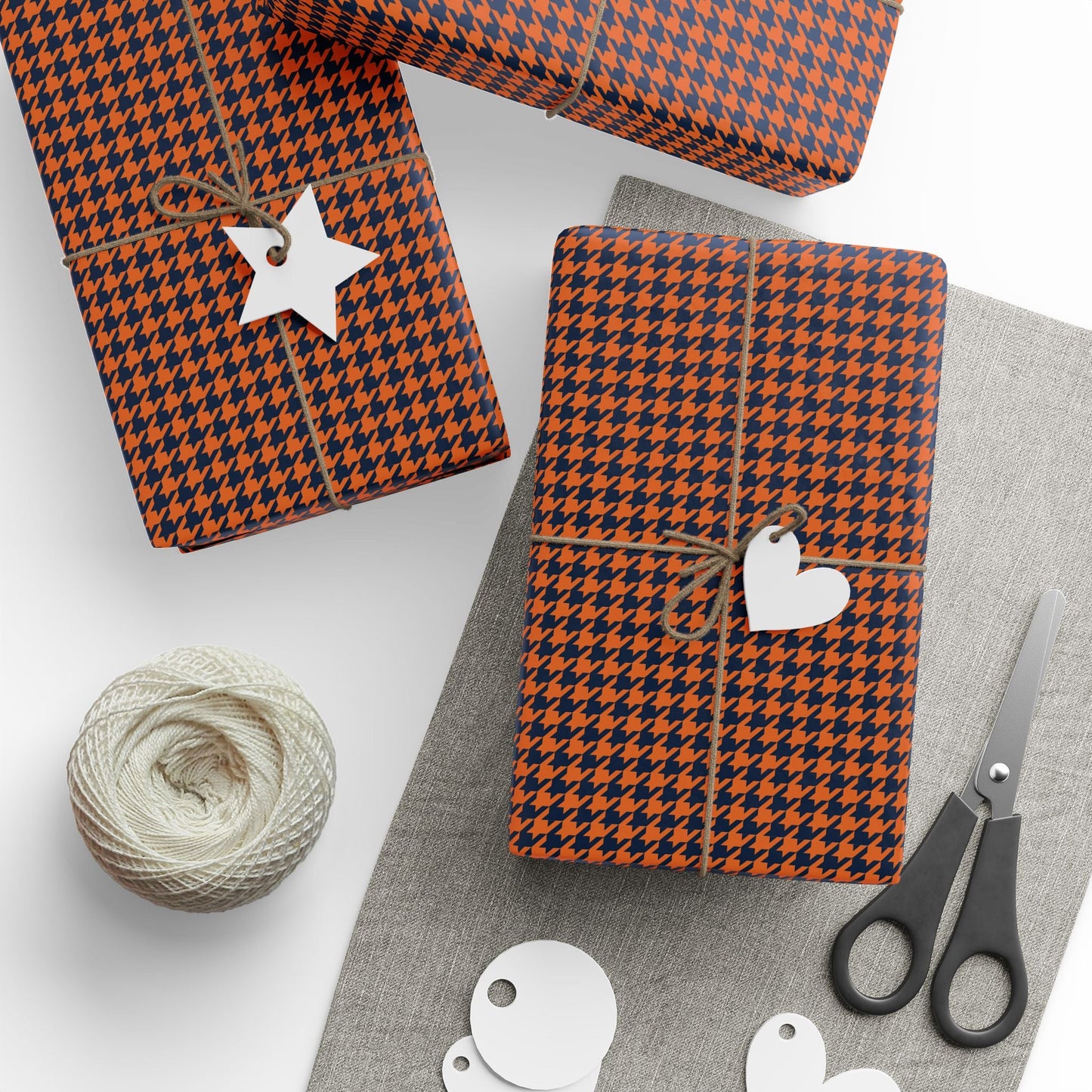Gift Wrap | Orange & Blue | Houndstooth
