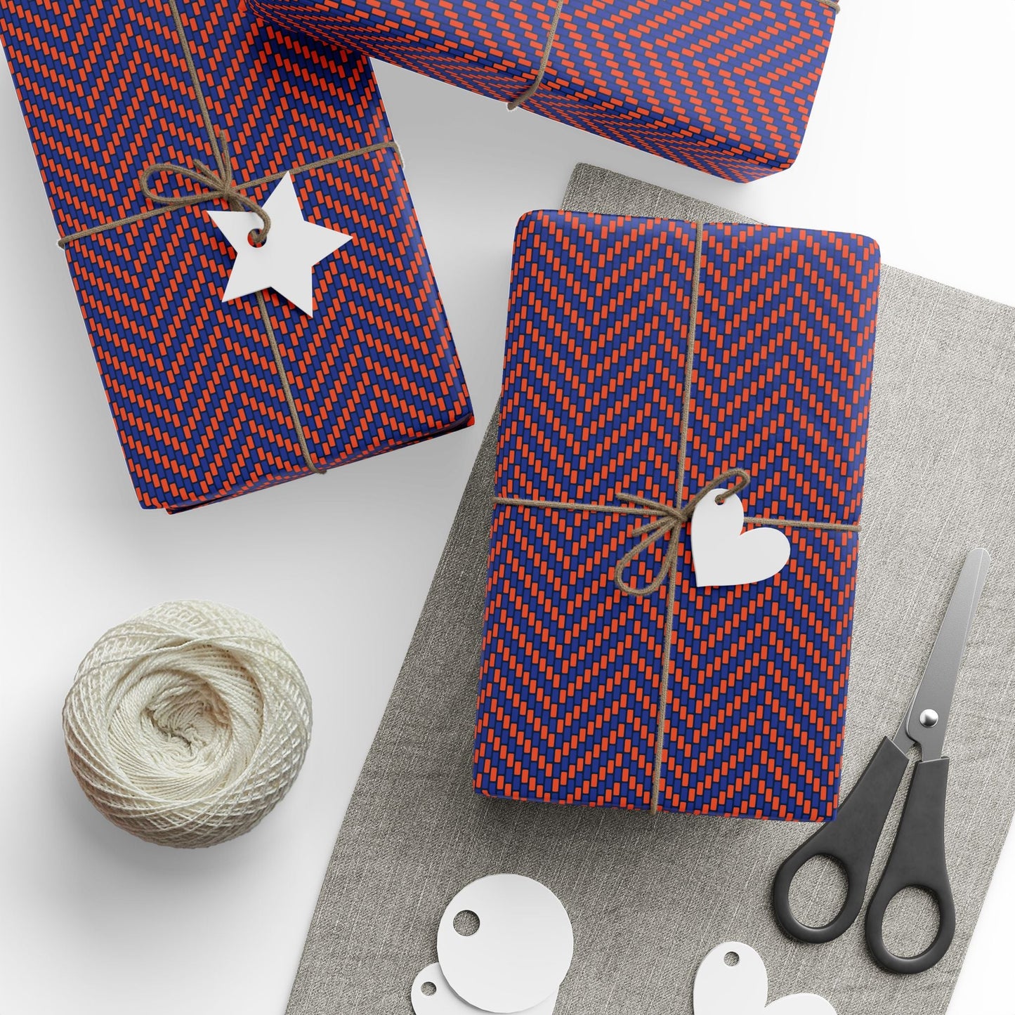 Gift Wrap | Bright Blue & Orange | Herringbone