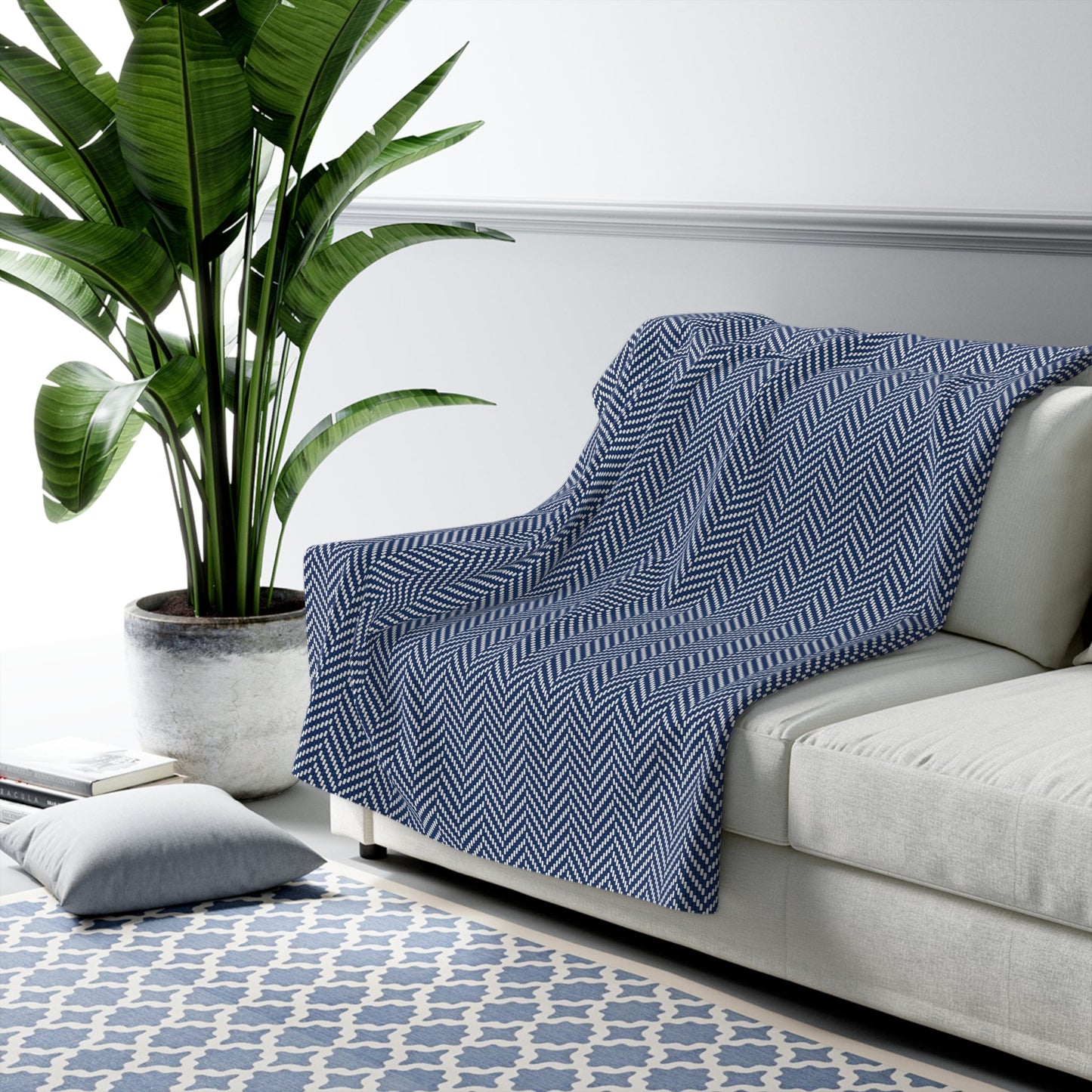Sherpa Blanket | Navy & White | Herringbone