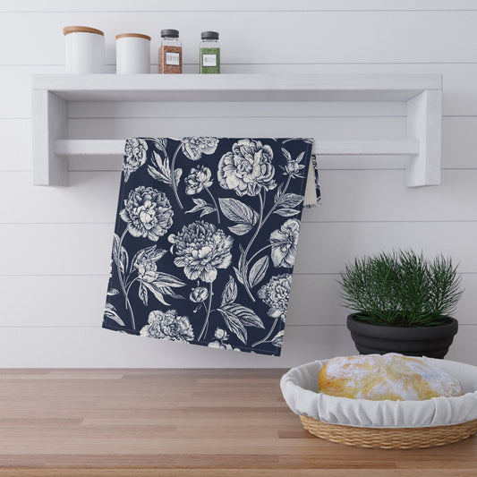 Tea Towel | Navy & White | Peony