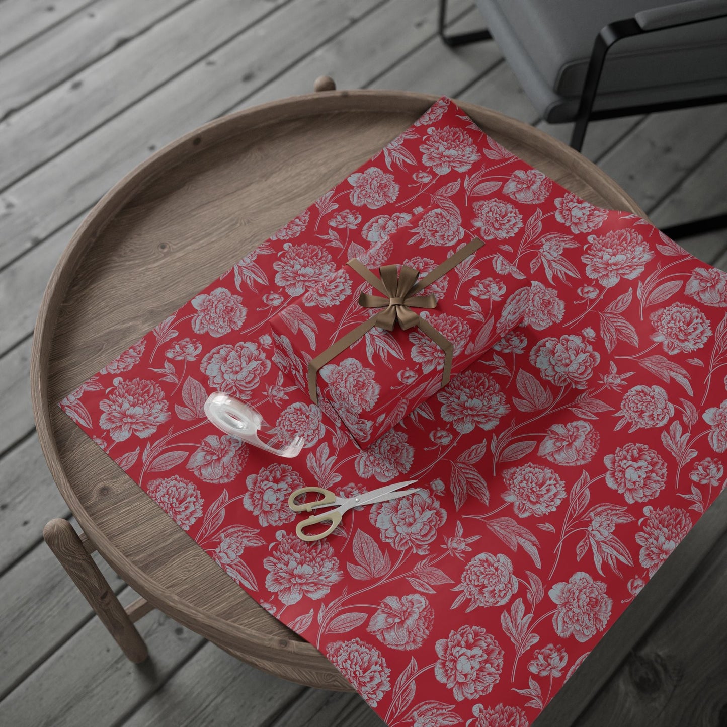 Gift Wrap | Red & Gray | Peony
