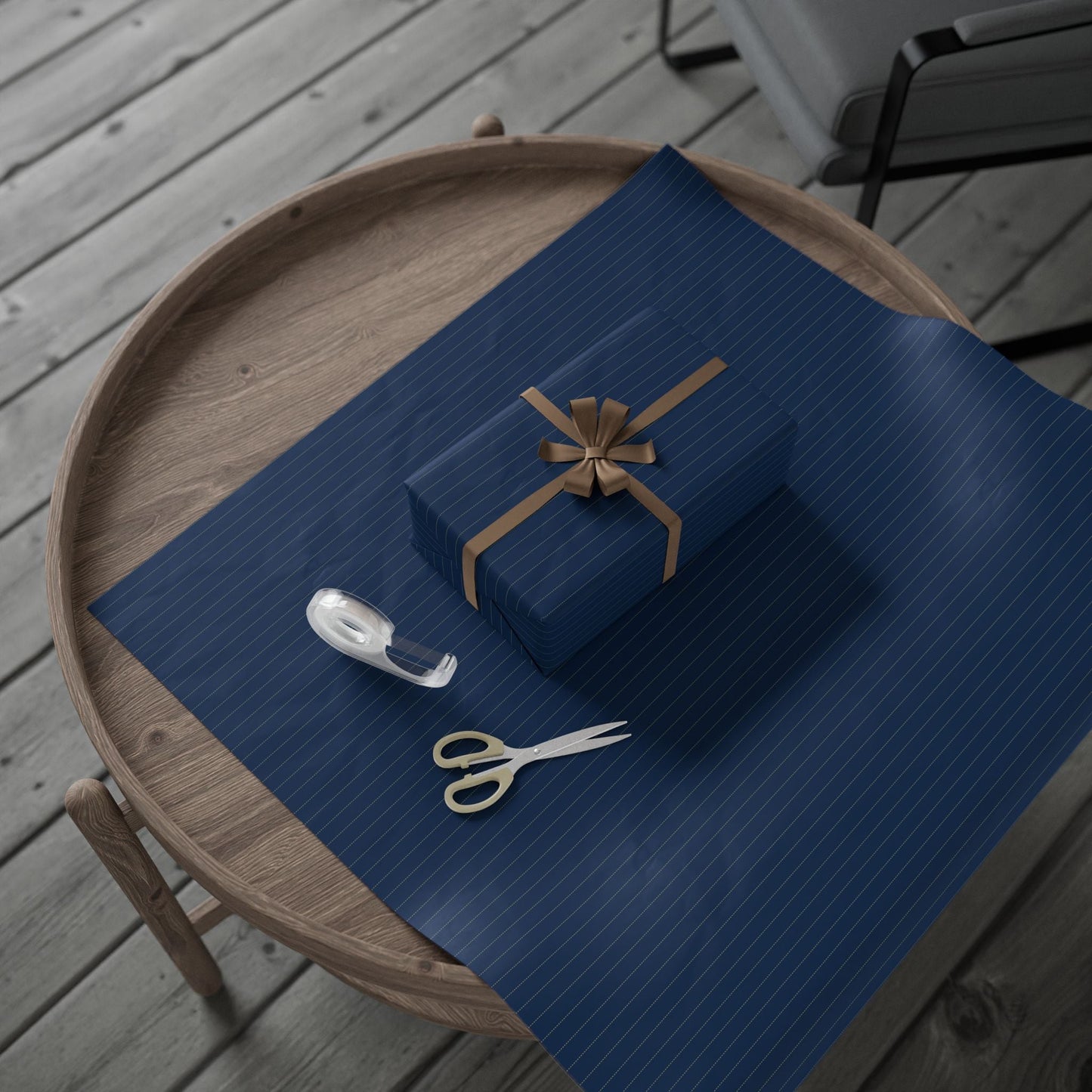 Gift Wrap | Blue & Gold | Pinstripe