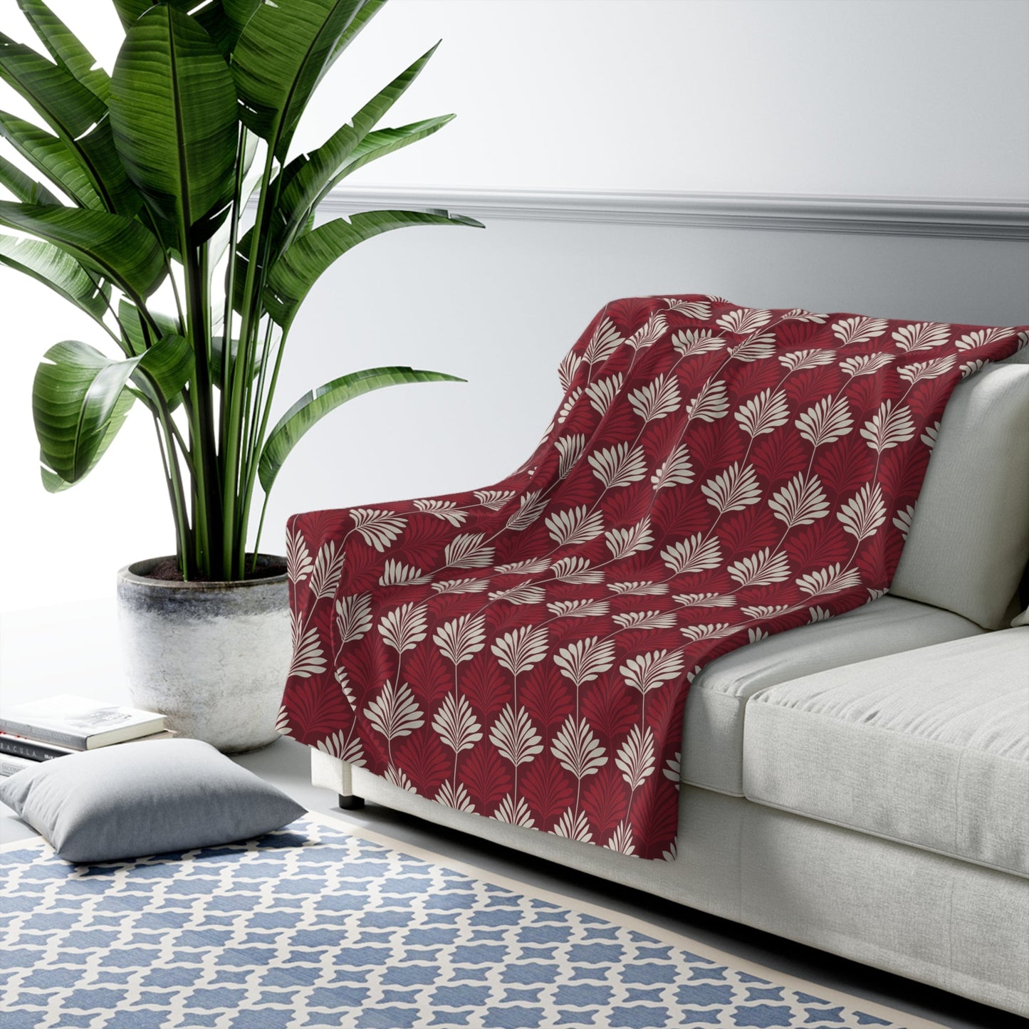 Sherpa Fleece Blanket | Maroon & White | Deco