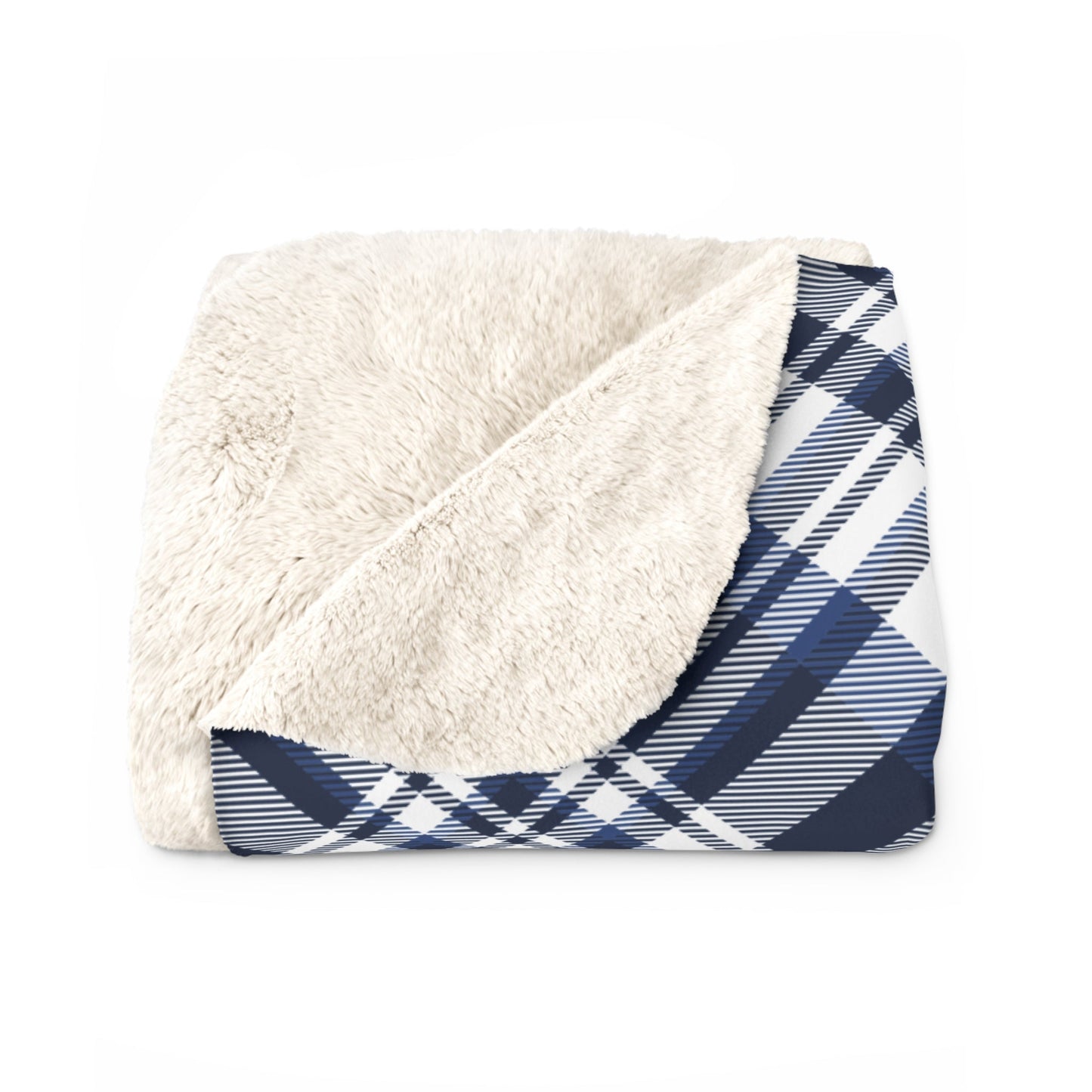 Sherpa Fleece Blanket | Navy & White | Tartan