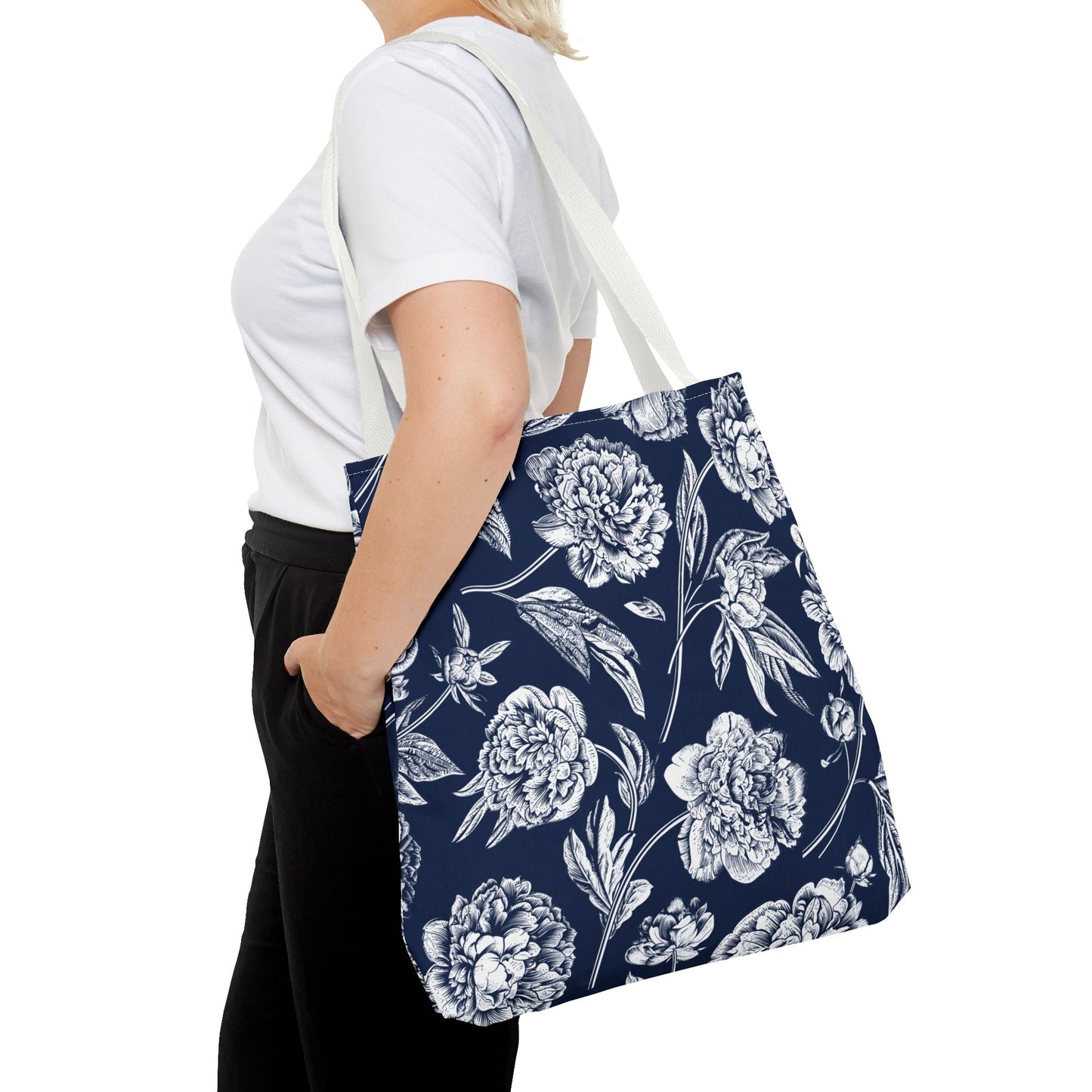 Tote Bag | Navy & White | Peony