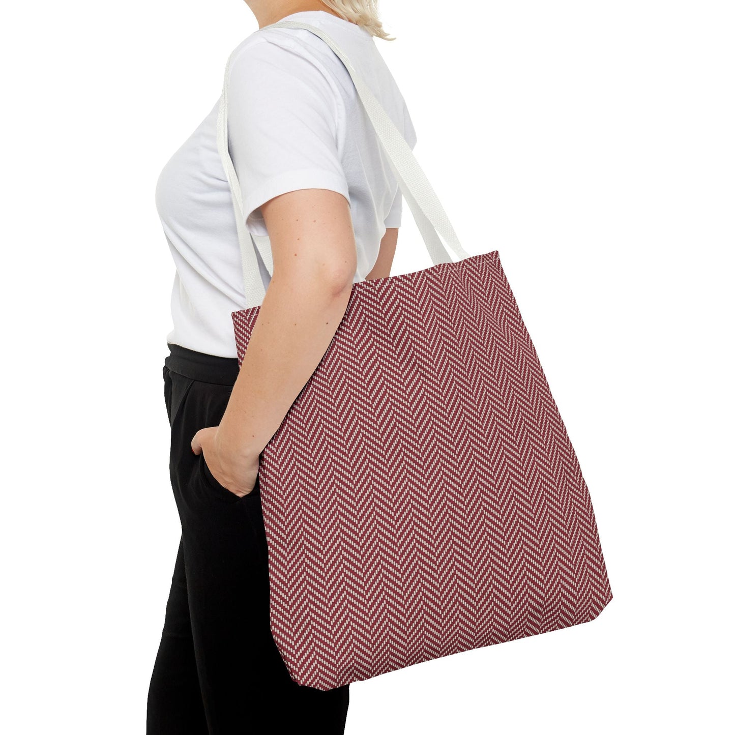 Tote Bags | Maroon & White | Herringbone
