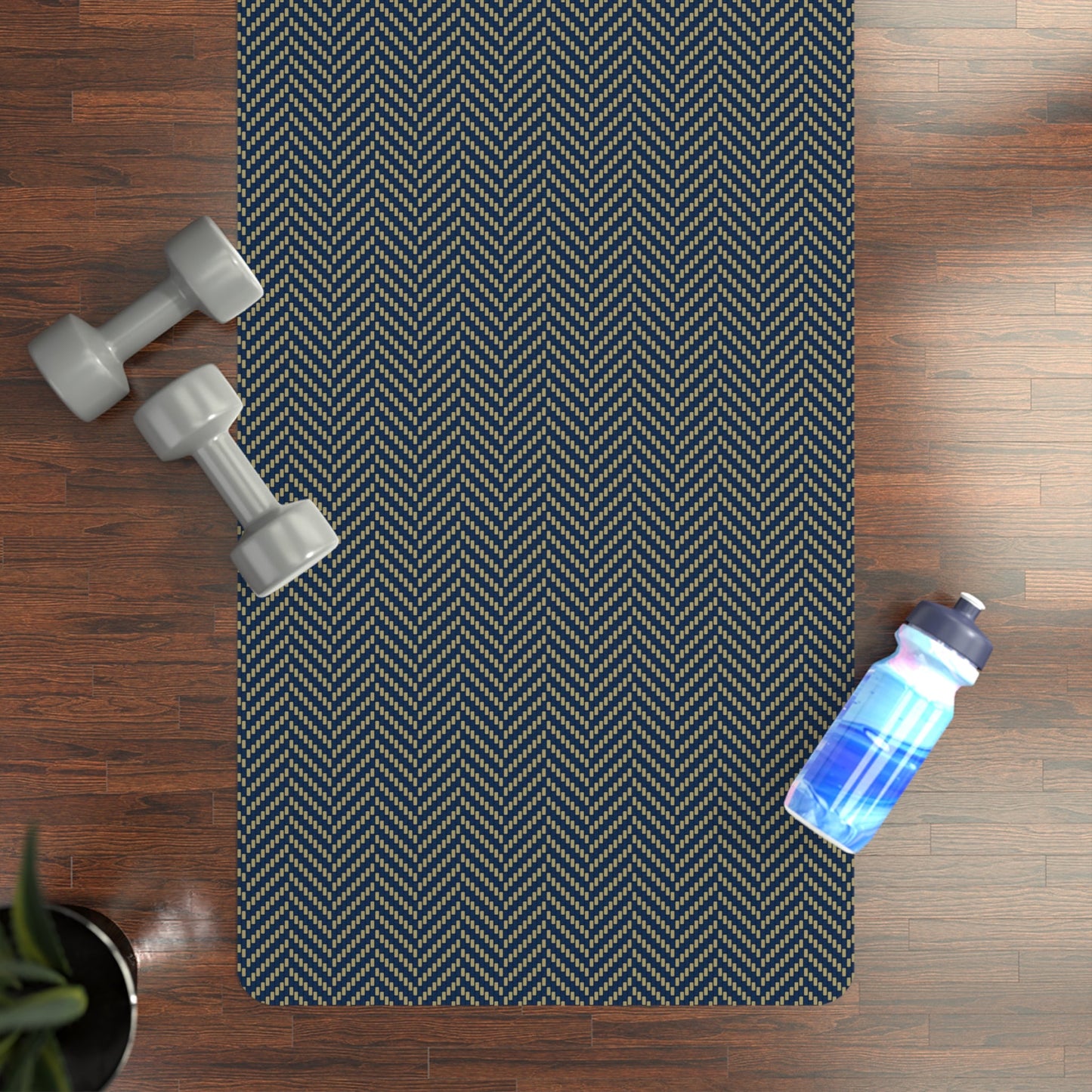 Yoga Mat | Blue & Gold | Herringbone