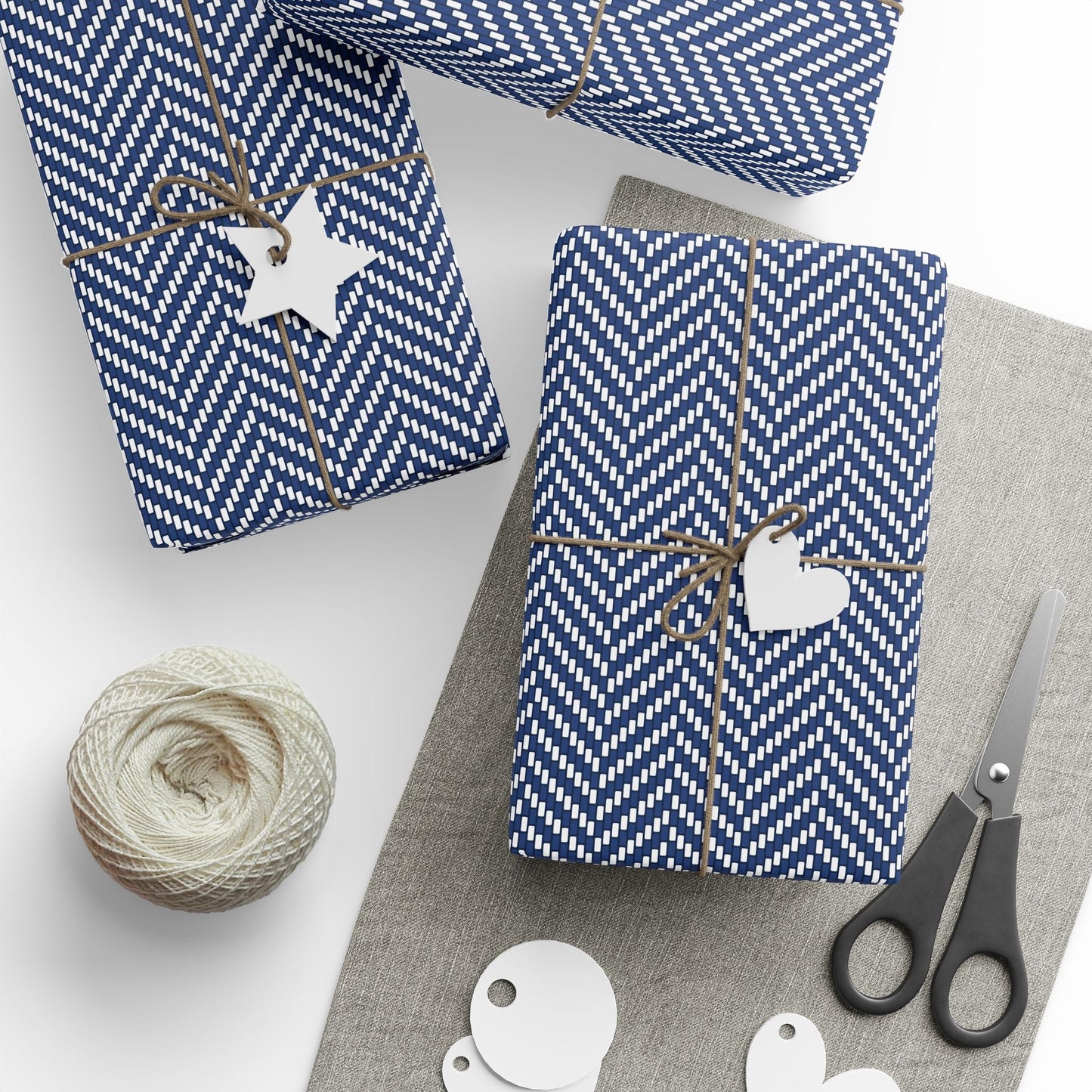 Gift Wrap | Navy & White | Herringbone