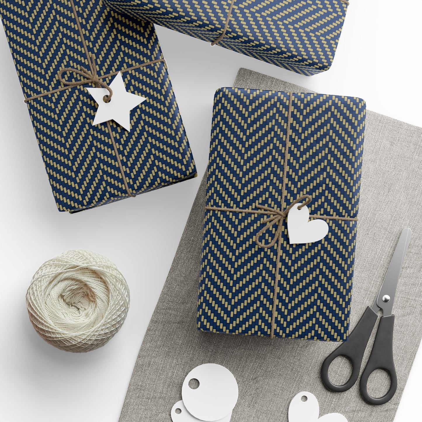 Gift Wrap | Blue & Gold | Herringbone