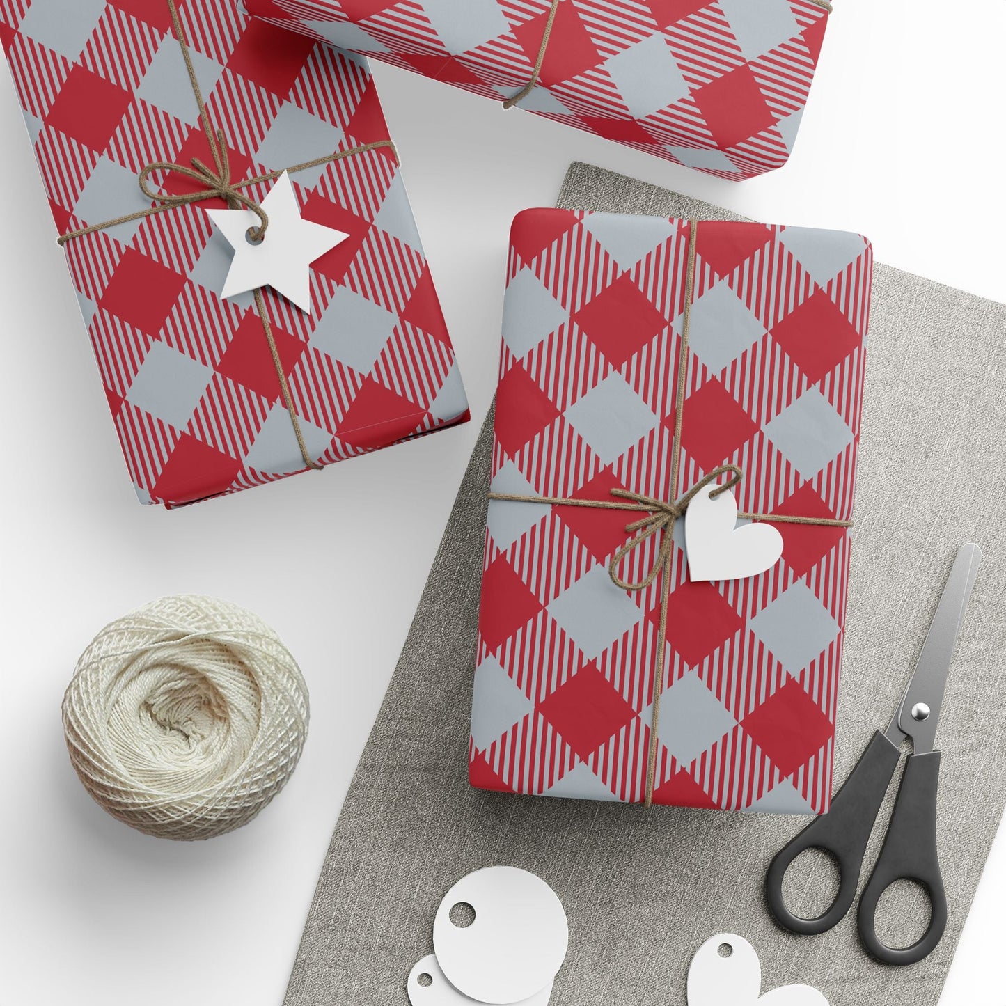 Gift Wrap | Red & Gray | Gingham