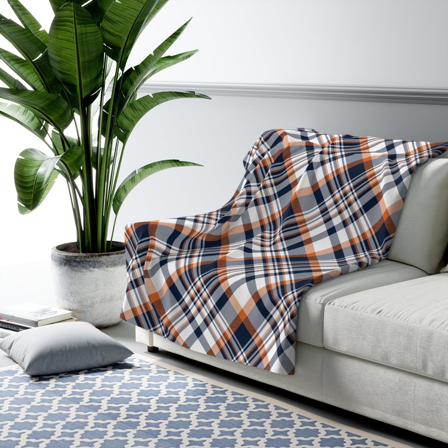 Sherpa Blanket | Orange & Blue | Tartan
