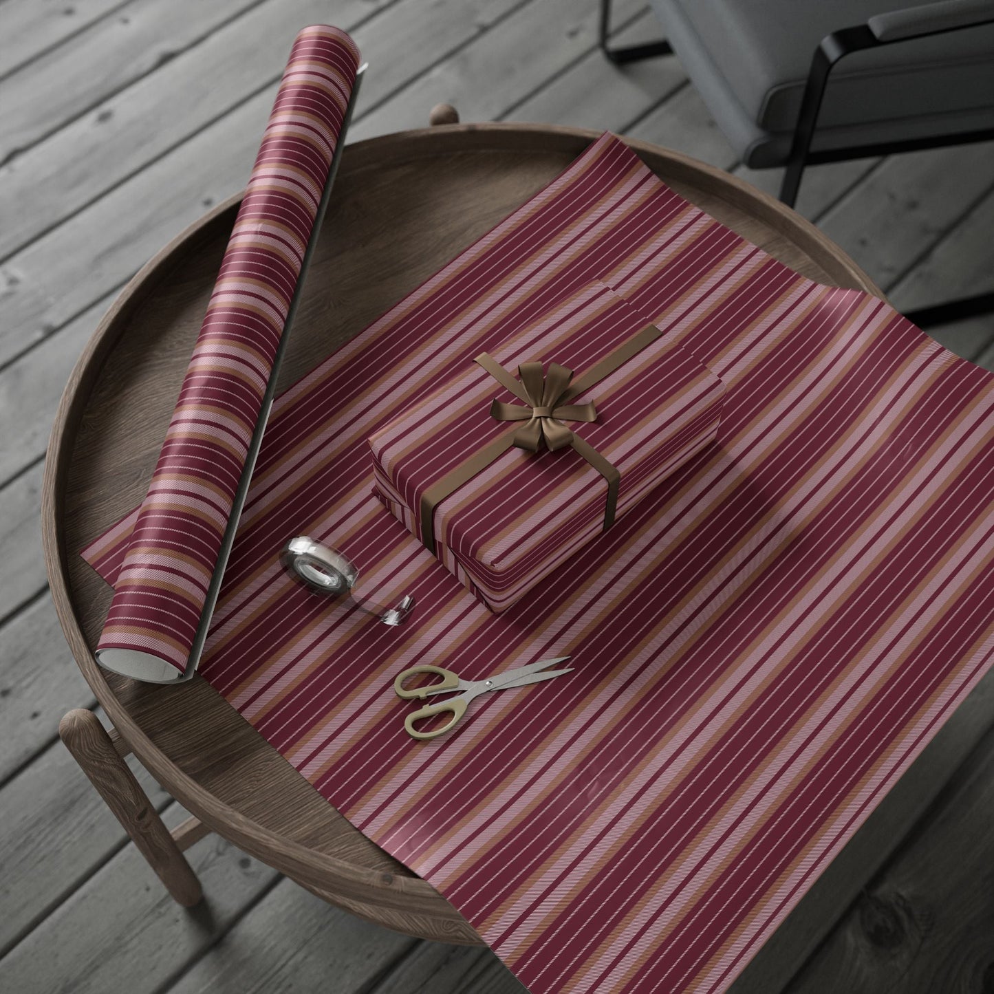Gift Wrap | Maroon & Gold | Stripe
