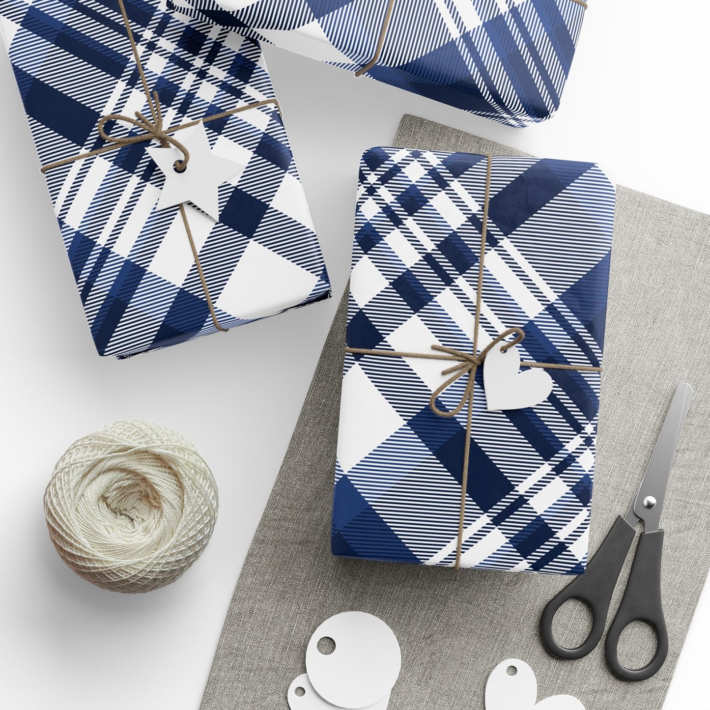 Gift Wrap | Navy & White | Tartan