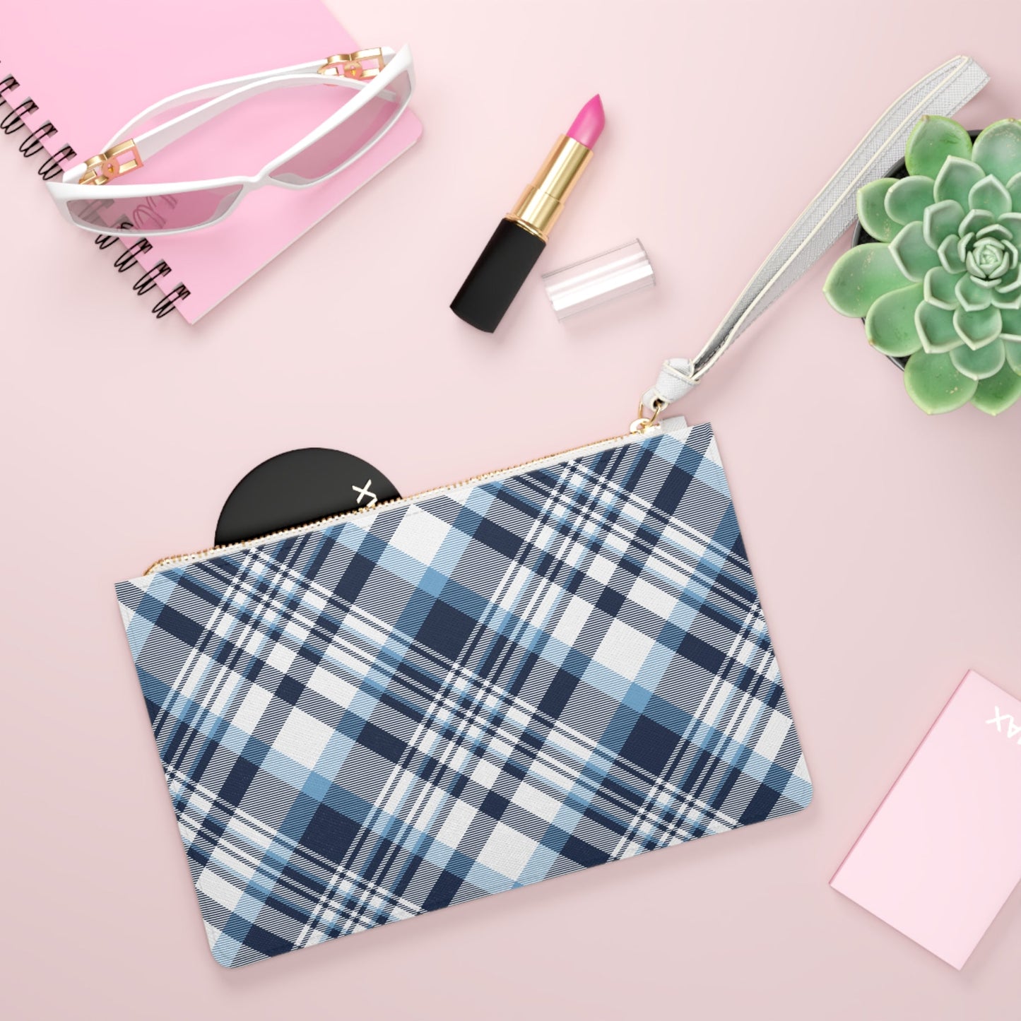 Clutch Bag | Light Blue & White | Tartan