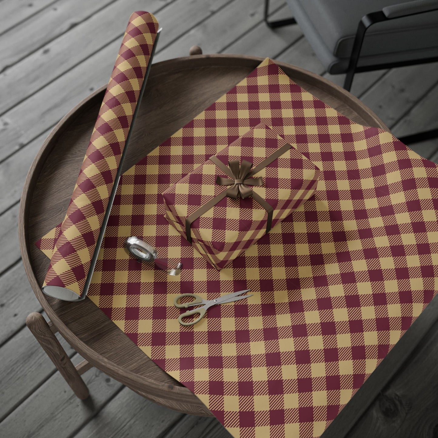 Gift Wrap | Maroon & Gold | Gingham