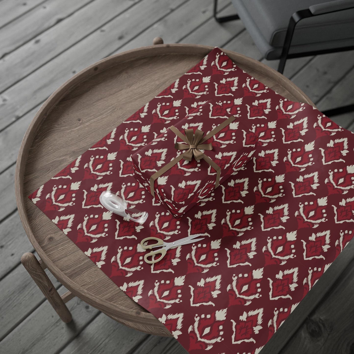 Gift Wrap | Maroon & White | Ikat