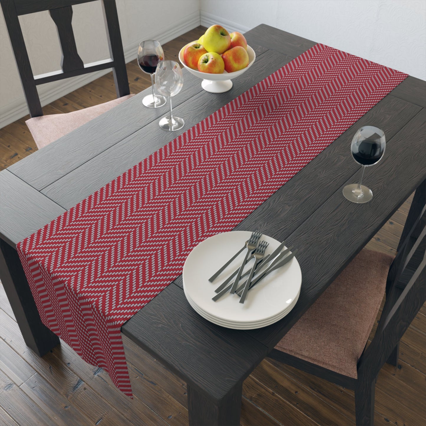 Table Runner | Red & Gray | Herringbone