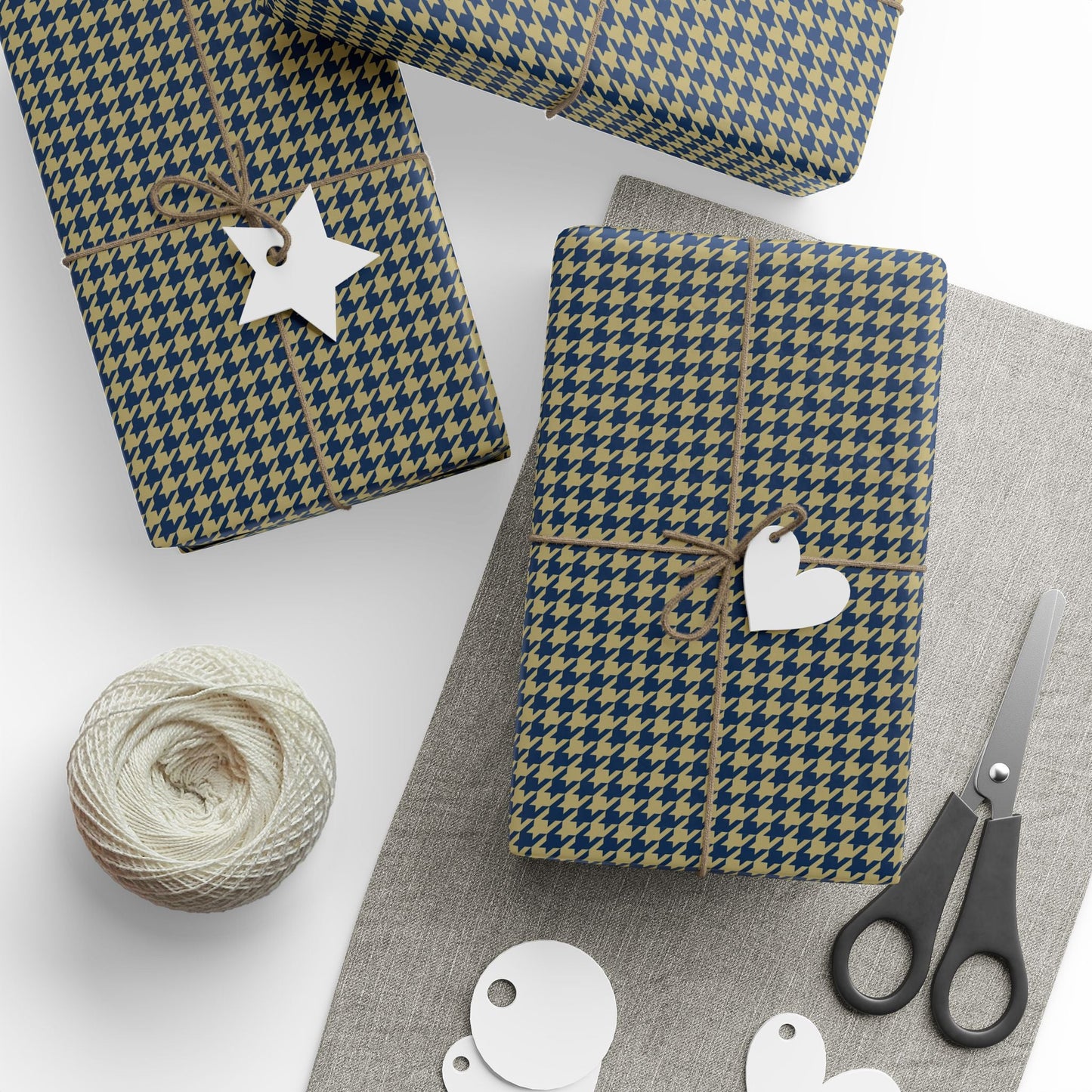 Gift Wrap | Blue & Gold | Houndstooth