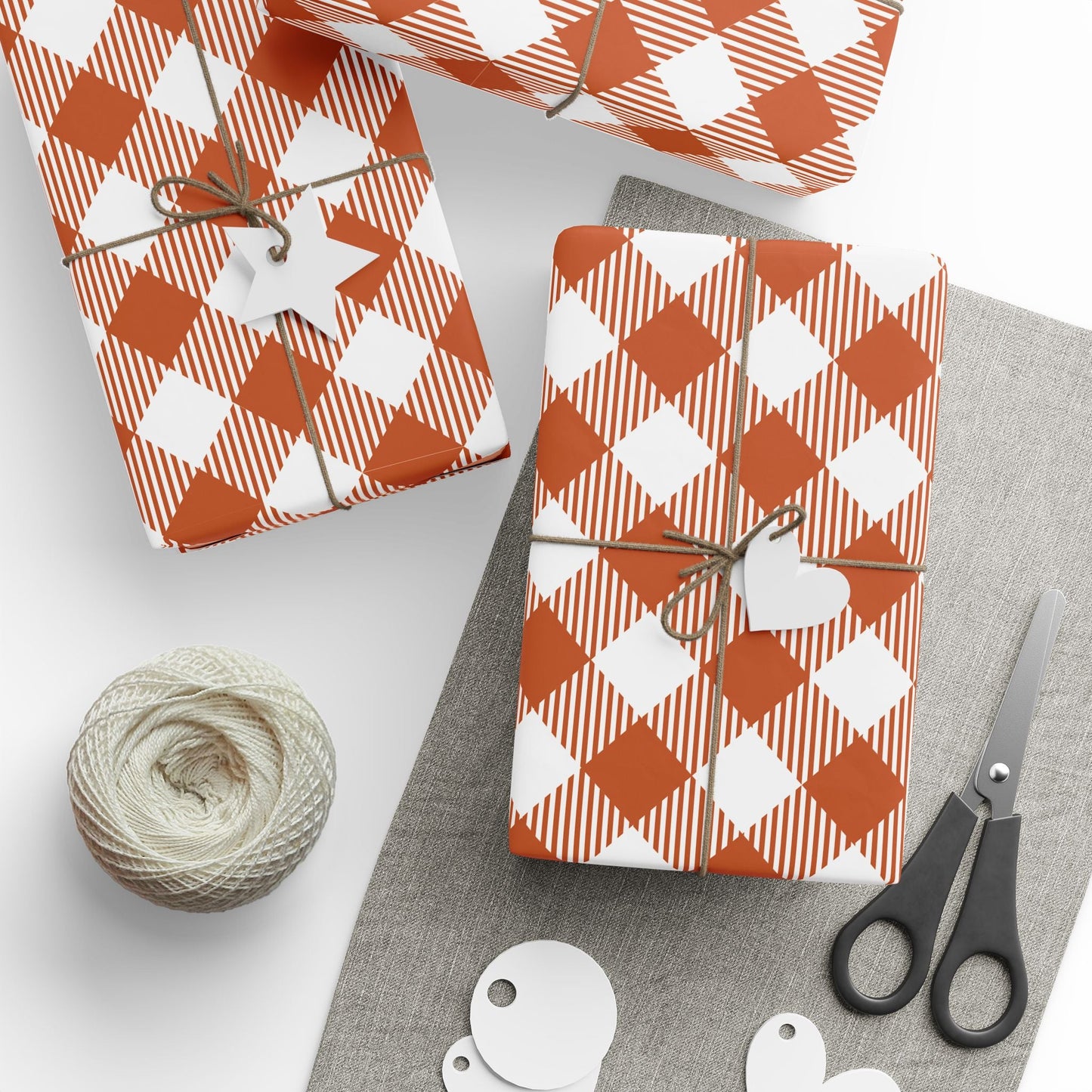 Gift Wrap | Dark Orange & White | Gingham