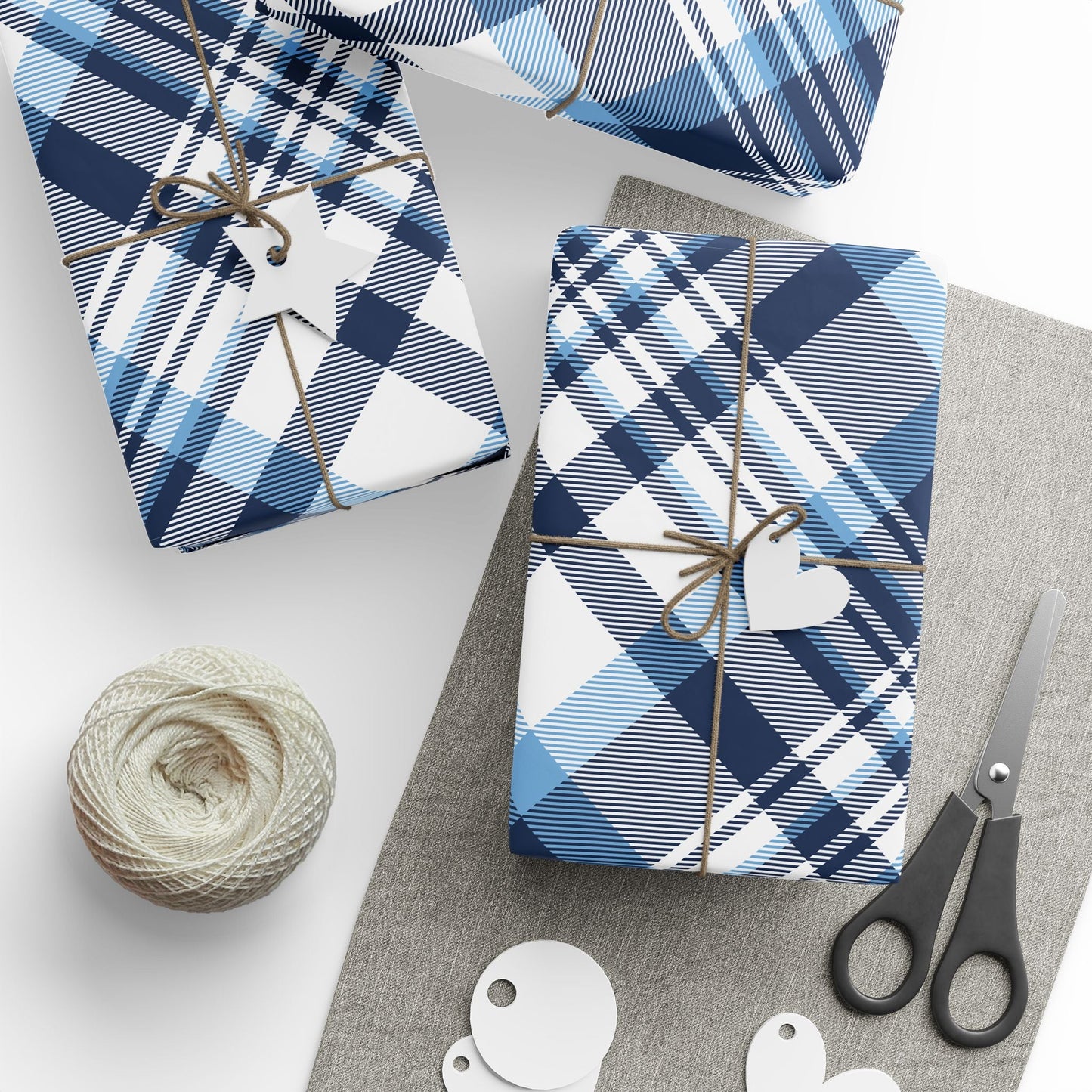 Gift Wrap | Light Blue & White | Tartan