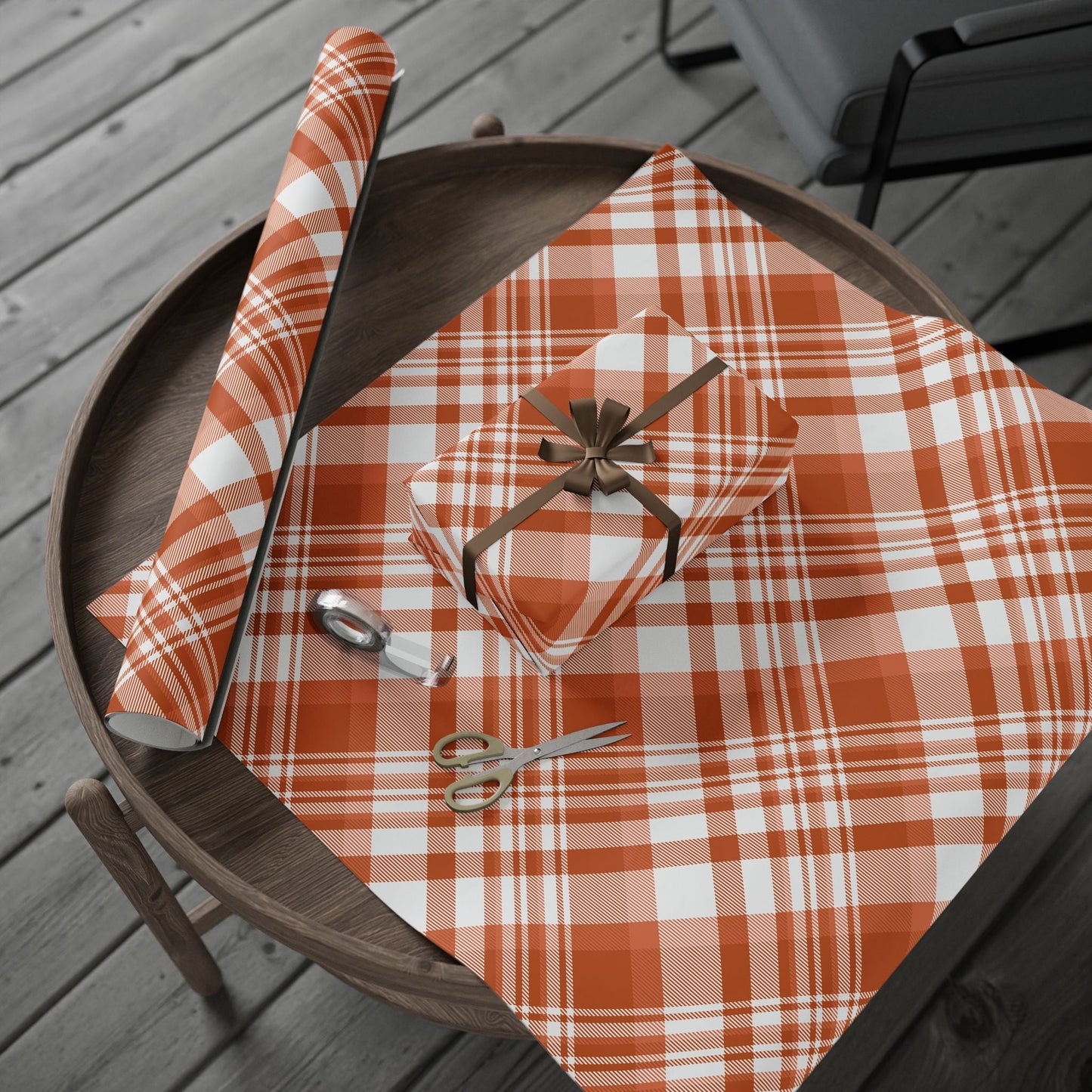 Gift Wrap | Dark Orange & White | Tartan
