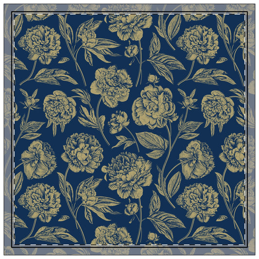 Napkin 4-set | Blue & Gold | Peony