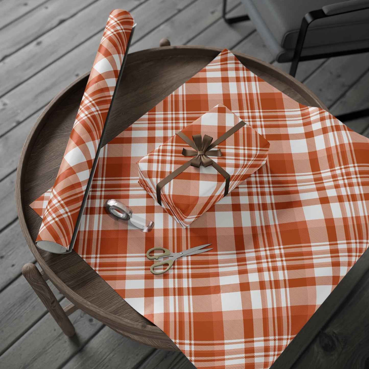 Gift Wrap | Dark Orange & White | Tartan