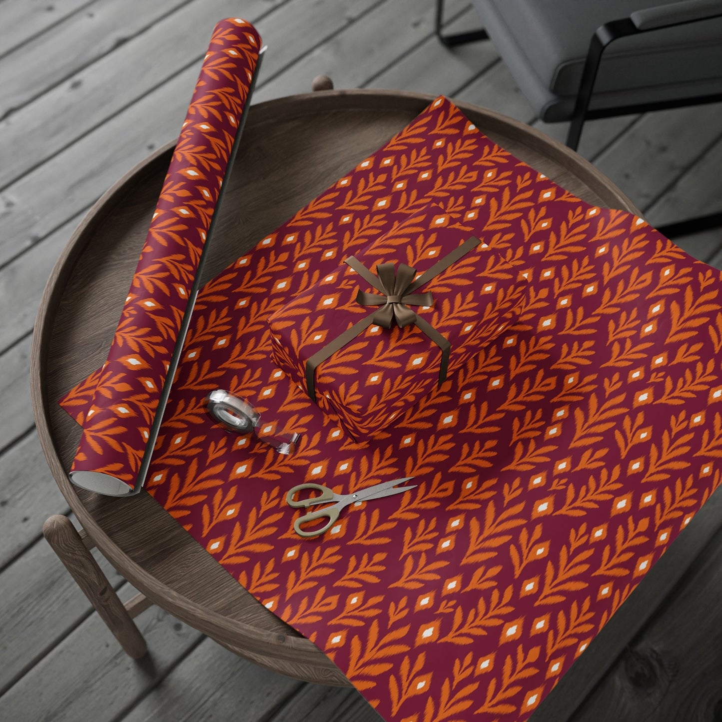 Gift Wrap | Maroon & Orange | Laurel