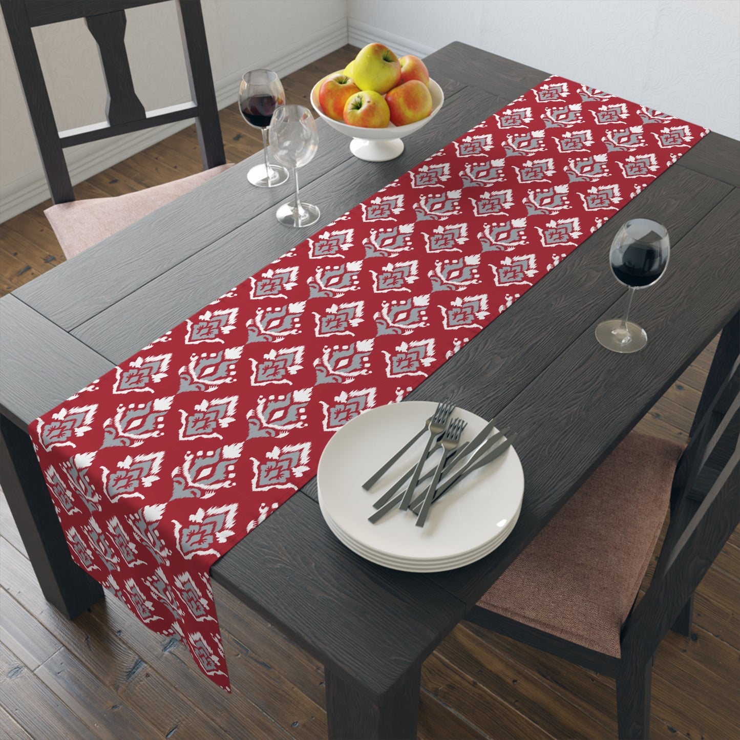 Table Runner | Red & Gray | Ikat
