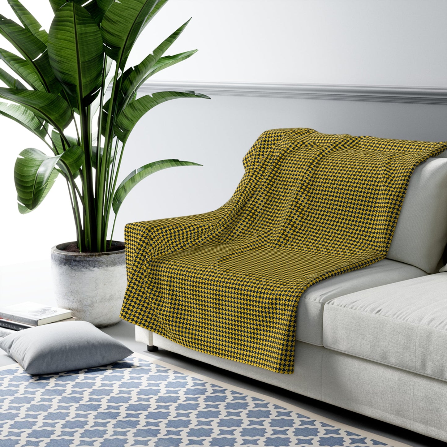 Sherpa Blanket | Yellow & Blue | Houndstooth