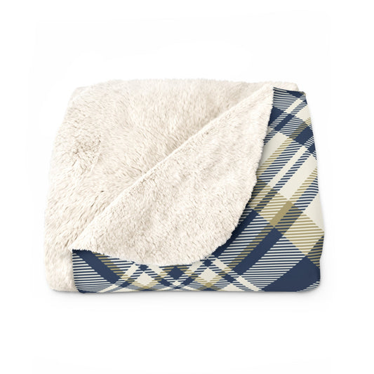 Sherpa Fleece Blanket | Blue & Gold | Tartan